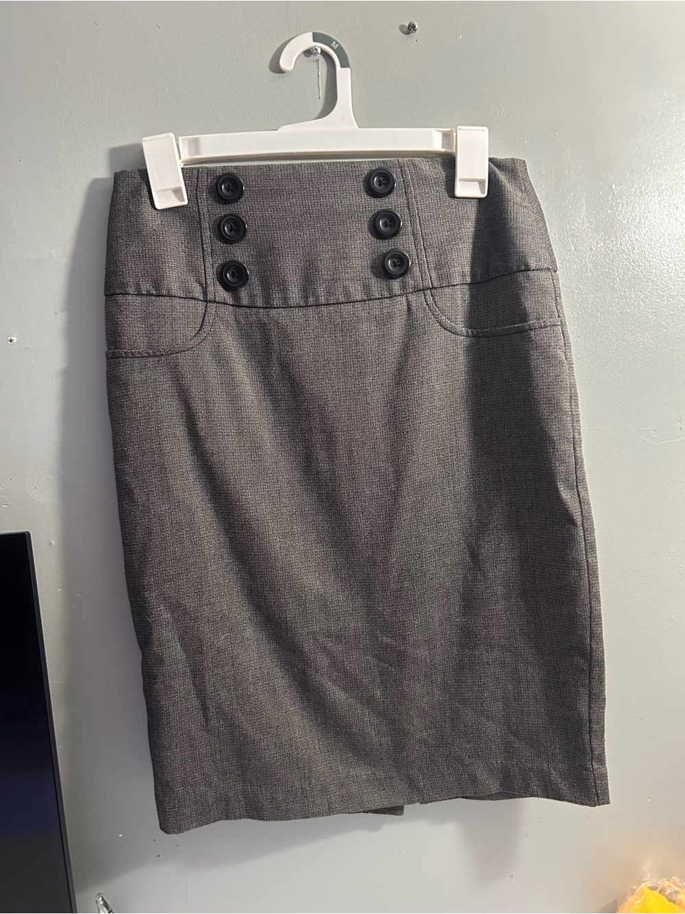 BCX Charcoal Gray Double-Button Pencil Skirt